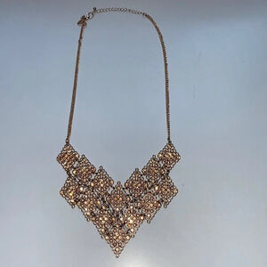 Charming Charlie Rose Gold Rhinestone Statement Necklace Sparkle Diamond
